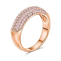 Personalized Micro Pave AAA Cubic Zirconia Cocktail Anniversary Wide CZ Pave Anniversary Statement 1/2 Eternity Wedding Band Ring For Women Rose Gold Plated .925 Sterling Silver Customizable