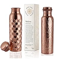 Premium Hammered & Honeycomb Ayurvedic Pure Copper Water Bottle | Leak Proof 1 Liter Copper Vessel for Drinking Water | Great Water Bottle for Sports, Yoga & Everyday Use