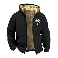 Mens Zipper Hoodies Winter Sherpa Lined Graphic Jacket Heavy Windbreaker Casual Coat Graphic Heated Thermal Outwear