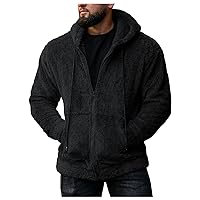 Men's Double-sided Plush Cardigan Zipper Hat Thermal Jacket Solid Coat