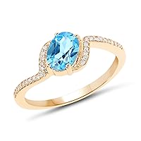 1.04 Carat Genuine Swiss Blue Topaz and White Diamond 14K Yellow Gold Ring
