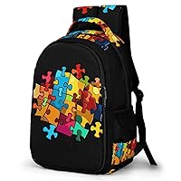 Puzzle Cartoon Travel Backpack Double Layers Laptop Backpack Durable Daypack for Men Women