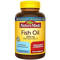 Nature Made Fish Oil 1000 mg Softgels, Omega 3 Fish Oil Supplements for Healthy Heart Support with 90 Softgels, 45 Day Supply