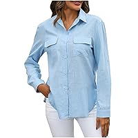 Womens Dressy Casual Shirts Long Sleeve Button Down Blouses Solid Business Work Tshirt Wrinkle-Free Dress Shirt