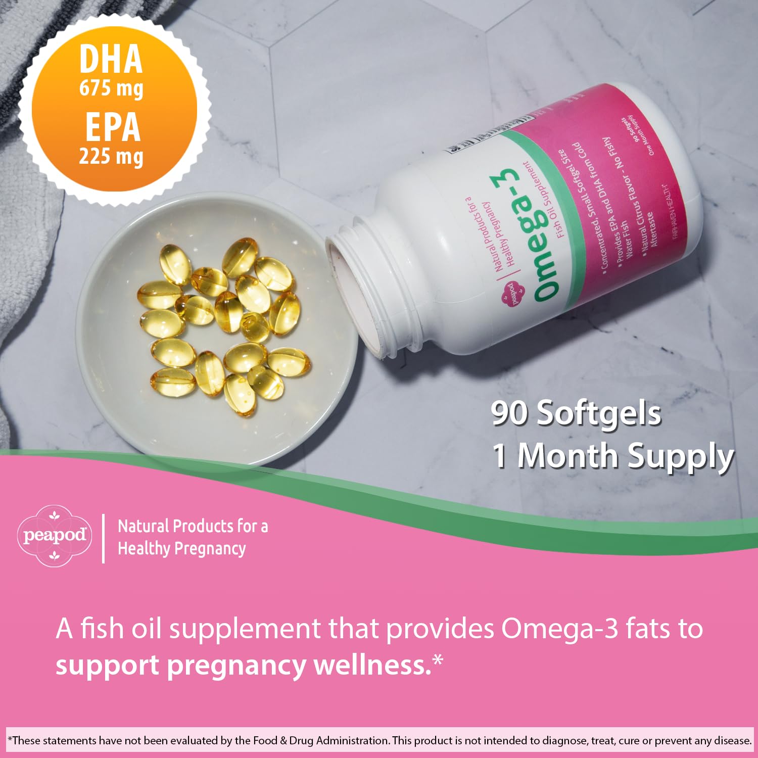 Fairhaven Health PeaPod Omega-3 Premium Icelandic Fish Oil Supplement for Healthy Pregnancy, Made with EPA, DHA and Fatty Acids for Cognitive Function, Citrus Flavor