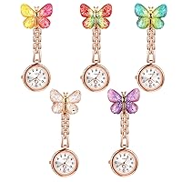 1-3 Pack Women Girl Butterfly Brooch Nurse Watch Pin-On with Secondhand Stethoscope Lapel Fob Pocket Badge Watches for Doctor Nurse Easy to Read