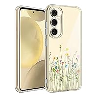 Unov Compatible with Galaxy S24 Case Clear with Design Soft TPU Shock Absorption Slim Embossed Pattern Protective Back Cover 6.2 inch (Flower Bouquet)