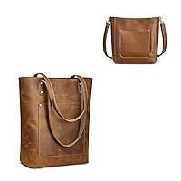 S-ZONE Women Genuine Leather Tote Bag Vertical Handbag Bundle with Crossbody Bucket Shoulder Purse