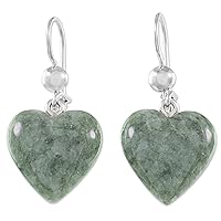 NOVICA Artisan Handmade Jade Dangle Earrings Green Heart Shaped Silver Guatemala Sterling Maya 'Mayan Heart in Green'