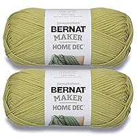 Bernat Maker Home Dec Green Pea Yarn - 2 Pack of Easy to Use Yarn for Beginners – Cotton & Nylon Blend – Gauge #5 Bulky Yarn for Knitting, Crocheting, Crafts & Amigurumi