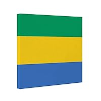 Painting Framed Artwork 8x8 Inch,Gabon Flag Decorative Canvas Wall Art Printed,Wall Pictures Hanging Poster Wall Decoration for Living Room Office