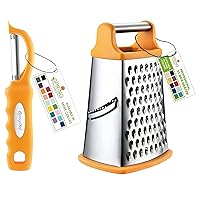 Spring Chef Stainless Steel Swivel Peeler & 4 Sided Handheld Box Grater, XL Size - 2 Product Bundle - Mango