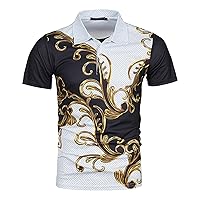 Mens Slim Fit Polo Shirts 3D Printing Button Lapel Short Sleeve Golf Breathable Comfortable Summer Fashion Casual Polo