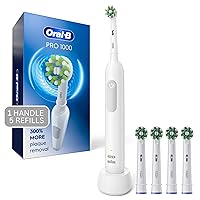 Oral-B Pro 1000 Rechargeable Electric Toothbrush, White, 4 Replacement Brush Heads