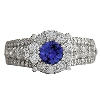 2.36 Carat Natural Blue Tanzanite and Diamond (F-G Color, VS1-VS2 Clarity) 14K White Gold Engagement Ring for Women Exclusively Handcrafted in USA