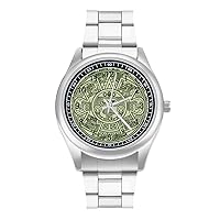 Mexico Mayan Aztec Calendar Men's Quartz Watch Stainless Steel Wrist Watch Classic Casual Watch for Women