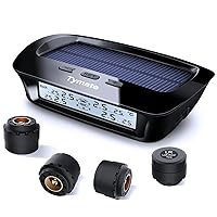 Tymate RV Tire Pressure Monitoring System - M12-3 Tire Pressure Monitor System (0-145 PSI) with Solar Charge, 5 Alarm Modes, Auto Sleep Mode, LCD Display, RV TPMS with 4 Sensors, Easy to Install