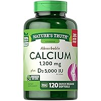 Calcium 1200 mg Plus Vitamin D3 5000 IU Supplements, 120 Count (Pack of 3)