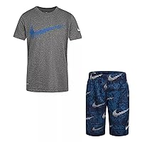 Nike Boy`s Graphic T-Shirt and Shorts 2 Piece Set (Blue Void(86H364-U9J)/Grey, 6, 6_Years)