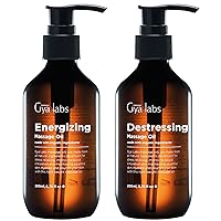 Energizing Massage Oil for Body & Destressing Massage Oil for Skin Set - 100% Pure Therapeutic Grade Essential Oils Set - 2x200ml - Gya Labs