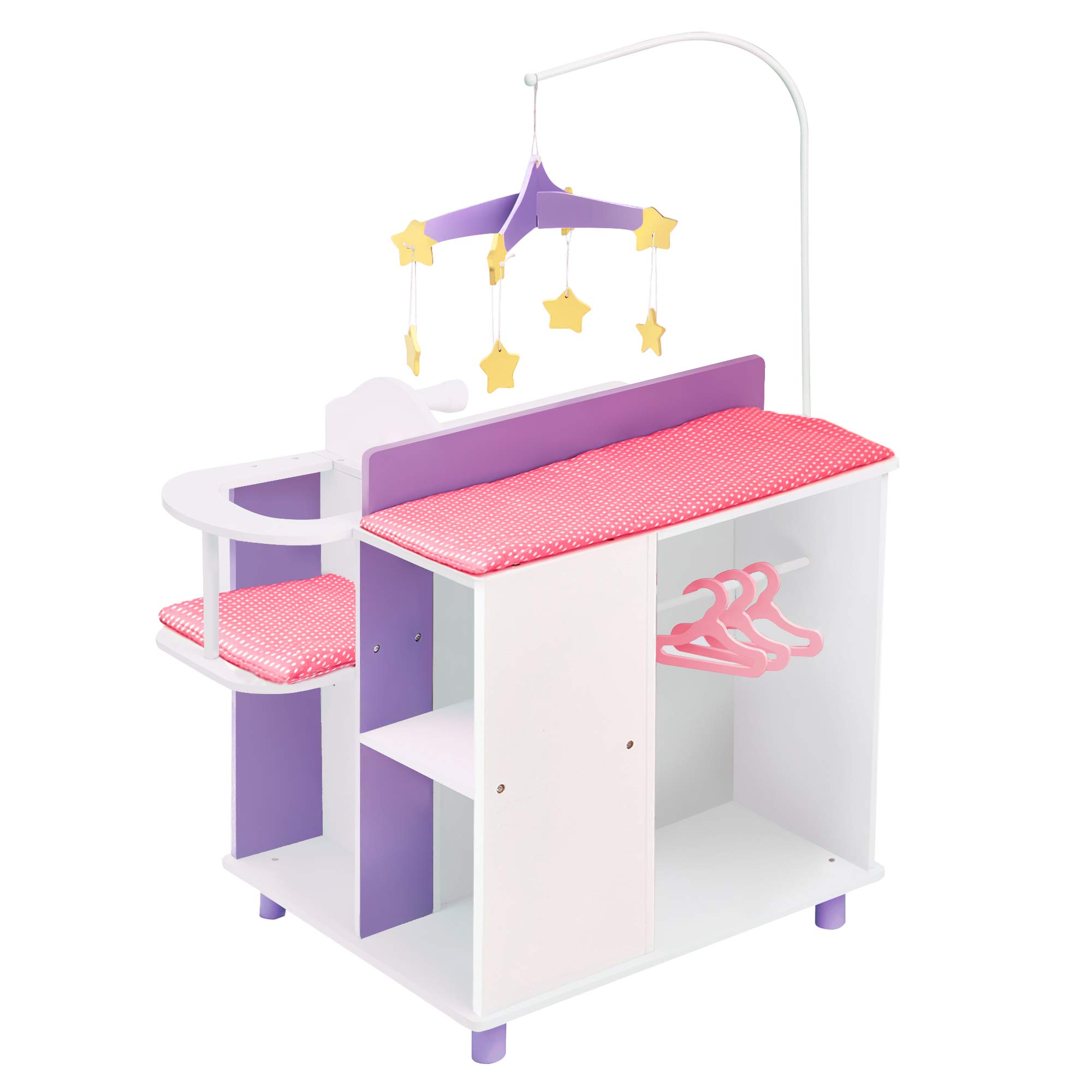 Olivia's Little World Baby Doll Changing Station, Baby Care Activity Center, Role Play Nursery Center with Storage for Dolls High Chair, Accessories for up to 18 Inch Dolls, Pink/Purple/White