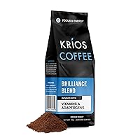 Krios Coffee Brilliance Ground Coffee, Enhance Energy & Focus with Essential Vitamins, L-Theanine & Rhodiola Rosea, Medium Roast, Smooth, 10 oz bag