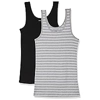 Amazon Essentials Women's 2-Pack Patterned Tank Shirt, -light grey heather/white stripe/black, XX-Large