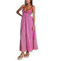 Women Summer Casual Maxi Dress Boho Dress Sleevelss Tie up Flowy Dress Cutout Long Dress Vacation Beach Dress