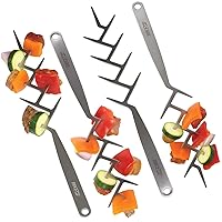 BBQCroc ZIG ZAG Skewers – Set of 4 – BBQ Croc Brushed Stainless Steel 15” Kabob Brochettes for Barbecue Reusable Flat Branch Style