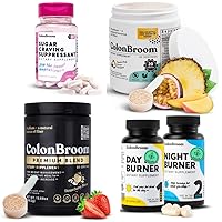 ColonBroom Premium & Tropical Powders (2x60 Servings) + Day & Night Burner Supplements, Weight Management Pills (60 Servings) + Sugar Craving Suppressant - Chromium Picolinate 200mcg (60 Servings)