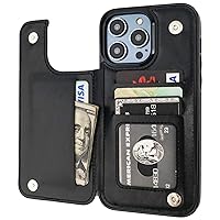 Compatible with iPhone 14 Pro Max Wallet Case with Card Holder, PU Leather Kickstand Card Slots Case, Double Magnetic Clasp and Durable Shockproof Cover 6.7 Inch (Black)