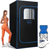 Portable Steam Sauna, Portable Sauna for Home, Sauna Tent Sauna Box with 2.6L Steamer, Remote Control, Folding Chair, 9 Levels, Black with Blue, 2.6’ x 2.6’ x 5.9’