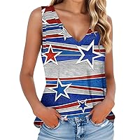 4th of July Outfits for Women's Fashion Summer V Neck Tank Top Lightweight Sleeveless Print Tank Top