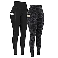 PHISOCKAT 2 Pack High Waist Yoga Pants with Pockets, Tummy Control Leggings, Workout 4 Way Stretch Yoga Leggings