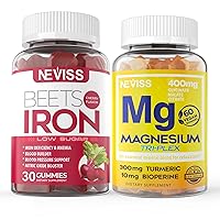 NEVISS 2 Pack Vegan Iron Supplement + 2 Pack Magnesium Supplement Complex 400mg, Low Sugar