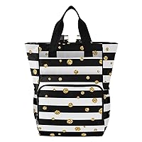 Gold Polka Dot Lines Diaper Bag Backpack for Women Men Large Capacity Baby Changing Totes with Three Pockets Multifunction Travel Baby Bag for Playing Shopping