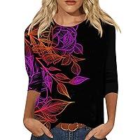 Fall Blouses for Women 2023, Women's Fall Three Quarter and Long Sleeve Crewneck Casual Printed Blouses