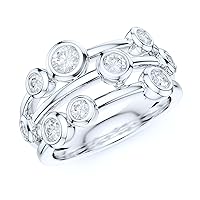 9mm Wide Solid Sterling Silver Triplex Row Bubble Cocktail Ring Simulated Round Bezel Set Diamond or Genuine Moissanite Wedding Band