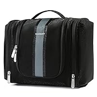 BAGSMART Toiletry Bag for Men, Travel Toiletry Organizer with hanging hook, Water-resistant Cosmetic Makeup Bag Travel Organizer for Shampoo, Full-size Container, Toiletries, Black-Medium