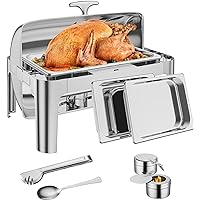 9QT Roll Top Round Chafing Dish Stainless Steel Full Pan Classic Buffet Chafer [at Least 8 People]