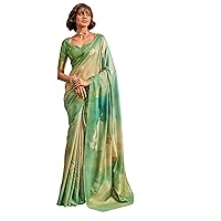 Green Woman's Shaded Handloom Khadi Designer Sari Indian Blouse Saree