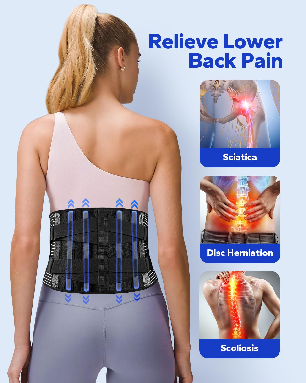 Sparthos Back Brace for Lower Back Pain - Immediate Relief from Sciatica,  Herniated Disc, Scoliosis - Breathable Design With Lumbar Support Pad - For