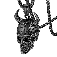 FaithHeart Viking Helmet Skull Pendant Necklace, Stainless Steel/18K Gold Plated Norse Vikings Jewelry for Men Women Personalized Customize