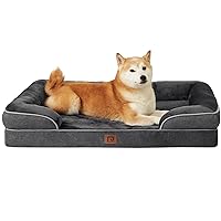EHEYCIGA Orthopedic Dog Beds for Large Dogs, Waterproof Memory Foam Large Dog Bed with Sides, Non-Slip Bottom and Egg-Crate Foam Large Dog Couch Bed with Washable Removable Cover, Dark Grey