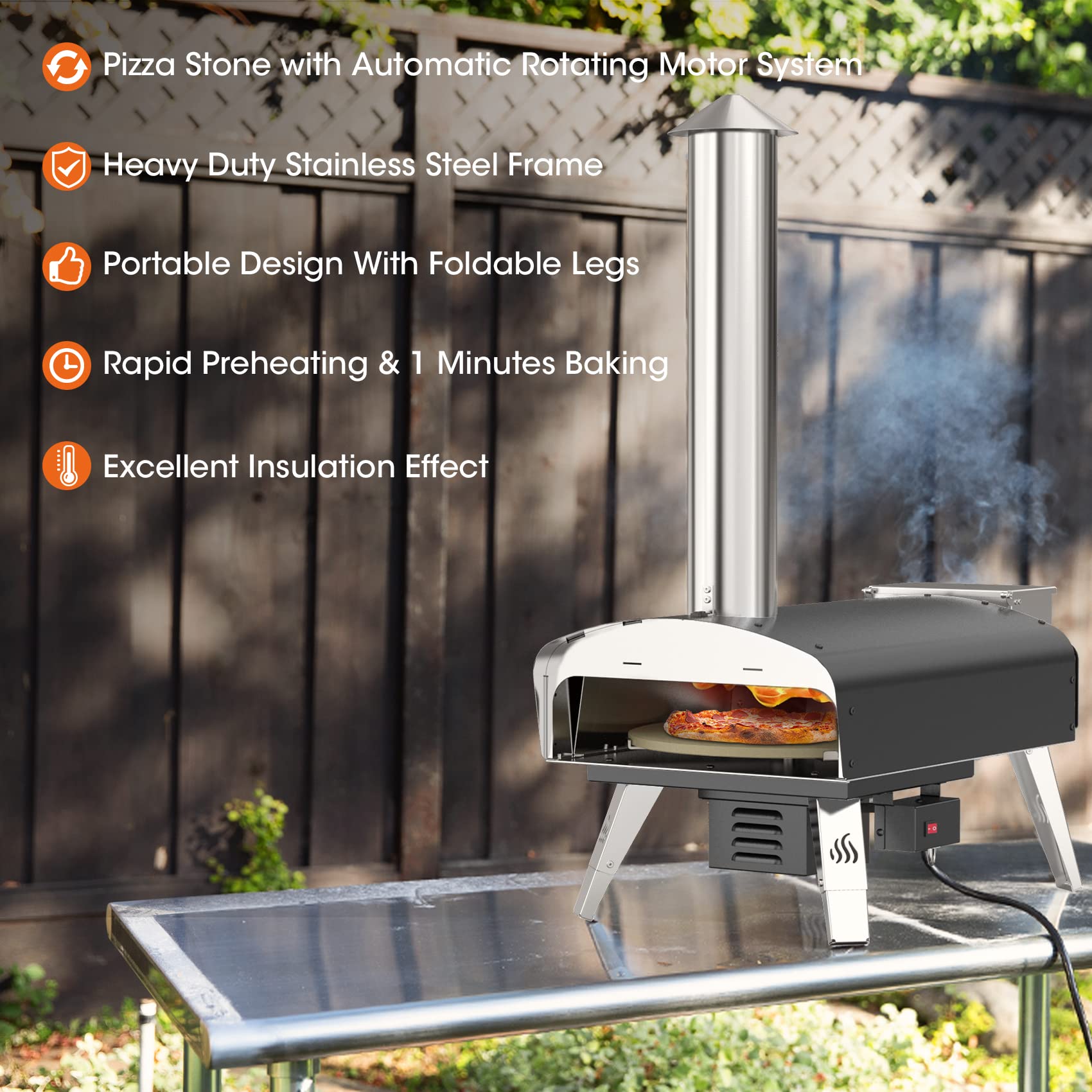 Mimiuo Black Portable Wood Pellet Pizza Oven with 13