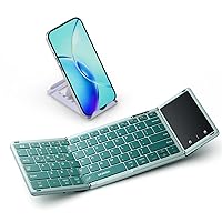 Seenda Foldable Bluetooth Keyboard with Touchpad, Folding Portable Travel Keyboard, Rechargeable Wireless Mini Keyboard UK Layout for iOS Android Windows PC Tablet Mobile Phone iphone ipad, Green