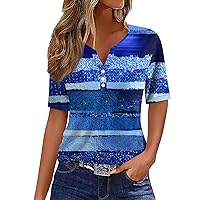 Ladies Tops and Blouses,Short Sleeve Blouses for Women Loose V-Neck Button Boho Tops for Women Going Out Tops for Women