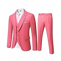 Men's Slim Fit 3 Pieces Suit, One Button Blazer Set, Jacket Vest & Pants