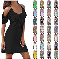 When is The Next Prime of Day 2024 Summer Dresses for Women 2024 Cold Shoulder Short Sleeve A-Line Casual T-Shirt Dress Plus Size Swing Cute Mini Dress