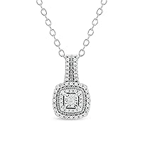 Sterling Silver 1/6ct TDW Round-Cut Diamond Cushion Halo Composite Pendant Necklace Love Jewelry for Women Girl (I-J, I2)